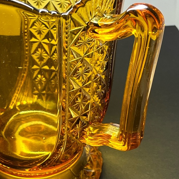 Antique EAPG Amber Water Pitcher Fan and Starburst Pattern Late 1800s Victorian - Picture 10 of 15